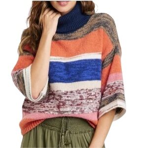 NEW Knox Rose Striped Grey Wolf Turtleneck 3/4 Bell Sleeve Sweater size XL